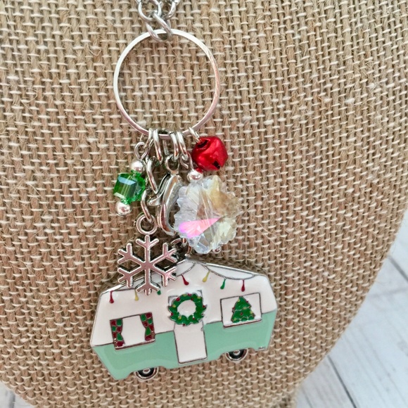 Christmas Vintage Camper Charm Necklace, Silver Plated - Picture 3 of 3